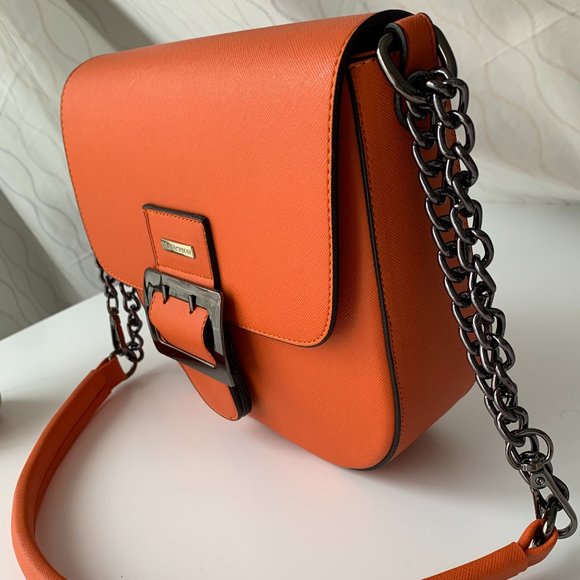 Orange Crossbody Bag with Chain Strap - Picture 1 of 9